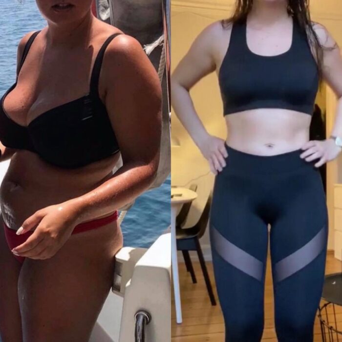 Caroline før og efter sit forløb hos Soon2Fit