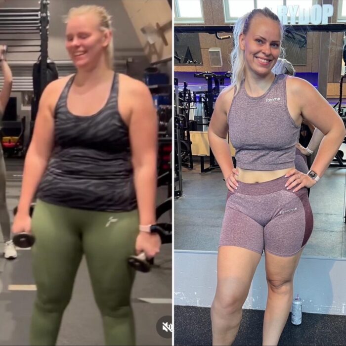 Stine før og efter sit forløb hos Soon2Fit